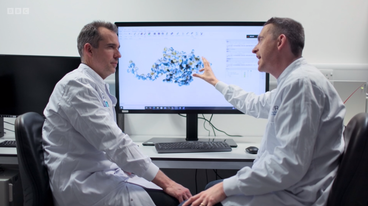 Joe Grove with Dr Chris van Tulleken on BBC Disease X documentary